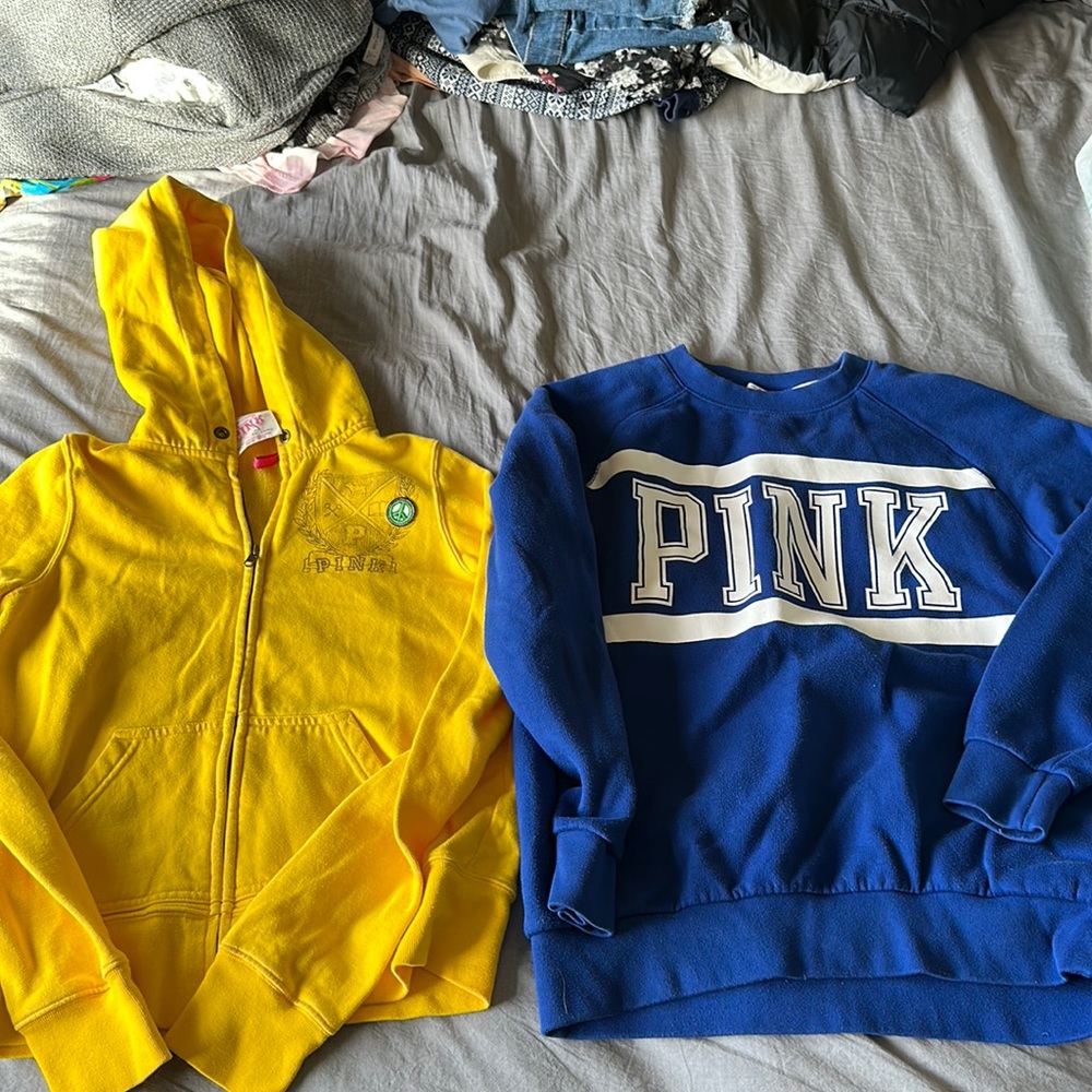 Set of two Victoria’s Secret pink sweatshirts blue size XS yellow size S